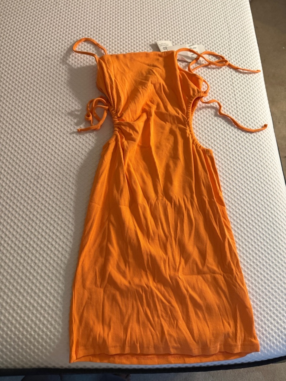 Zara Bright Orange Tie-Side Cutout Midi Dress